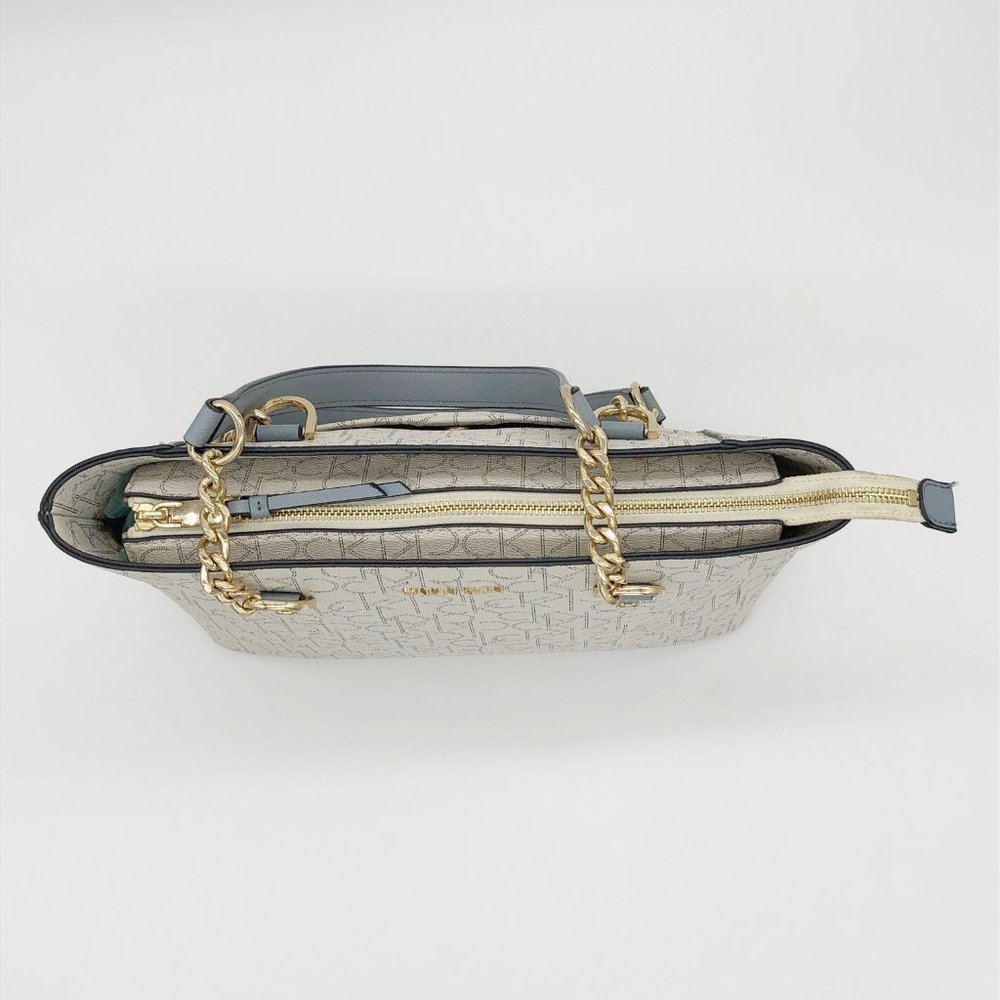 Calvin Klein monogram cream and pale blue Twilight tote purse handbag - Picture 7 of 14